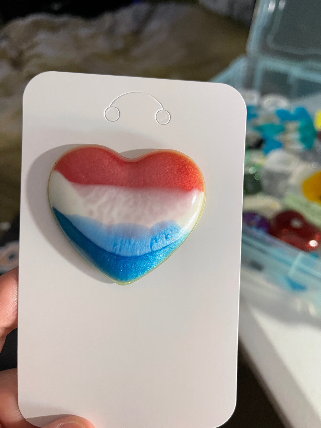 Heart Magnets - Resin - Red, White, Blue, Mica Powder