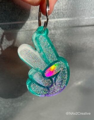Keychain - Peace Sign - 3D Holographic (Teal/Purple)