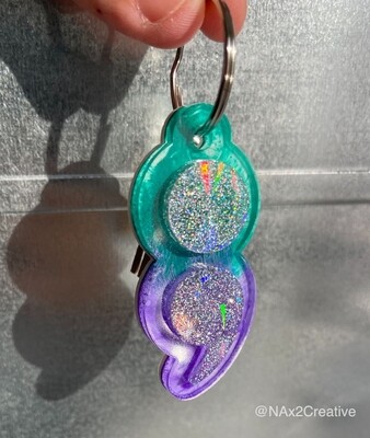Keychain - Semicolon Suicide Awareness - Holographic 3D (Teal/Purple)