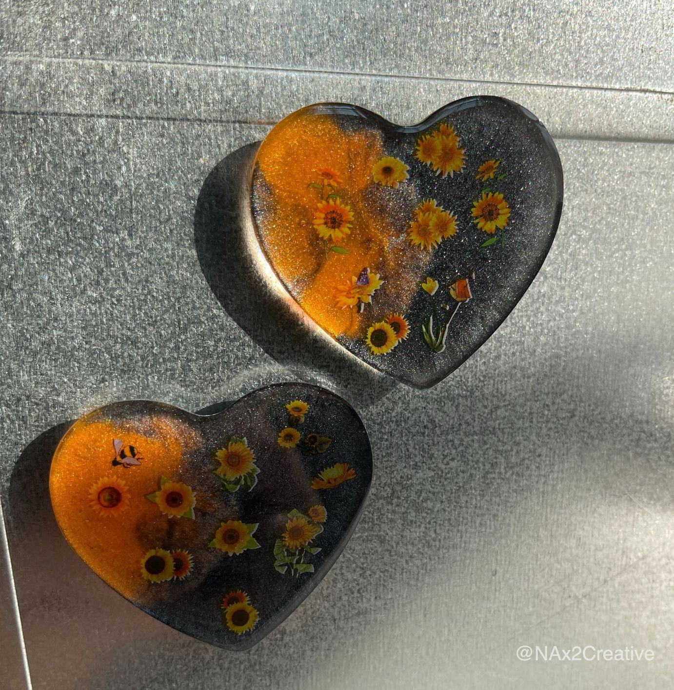 Heart Magnets (Sunflowers Black/Orange)