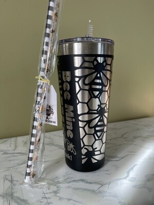 Tumblers - BEE MINE Etched 20oz w/Reusable Straws