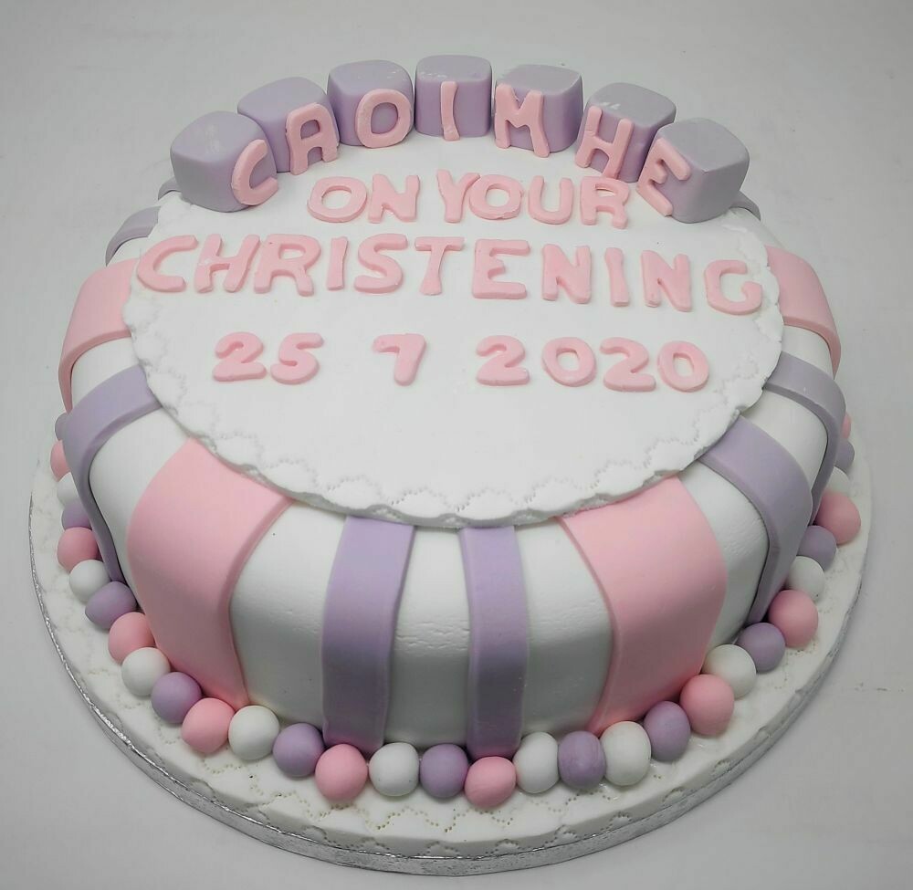 Striped Christening Cake with Blocks