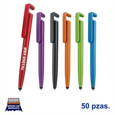 Bolígrafos personalizados metálicos con soporte para teléfono