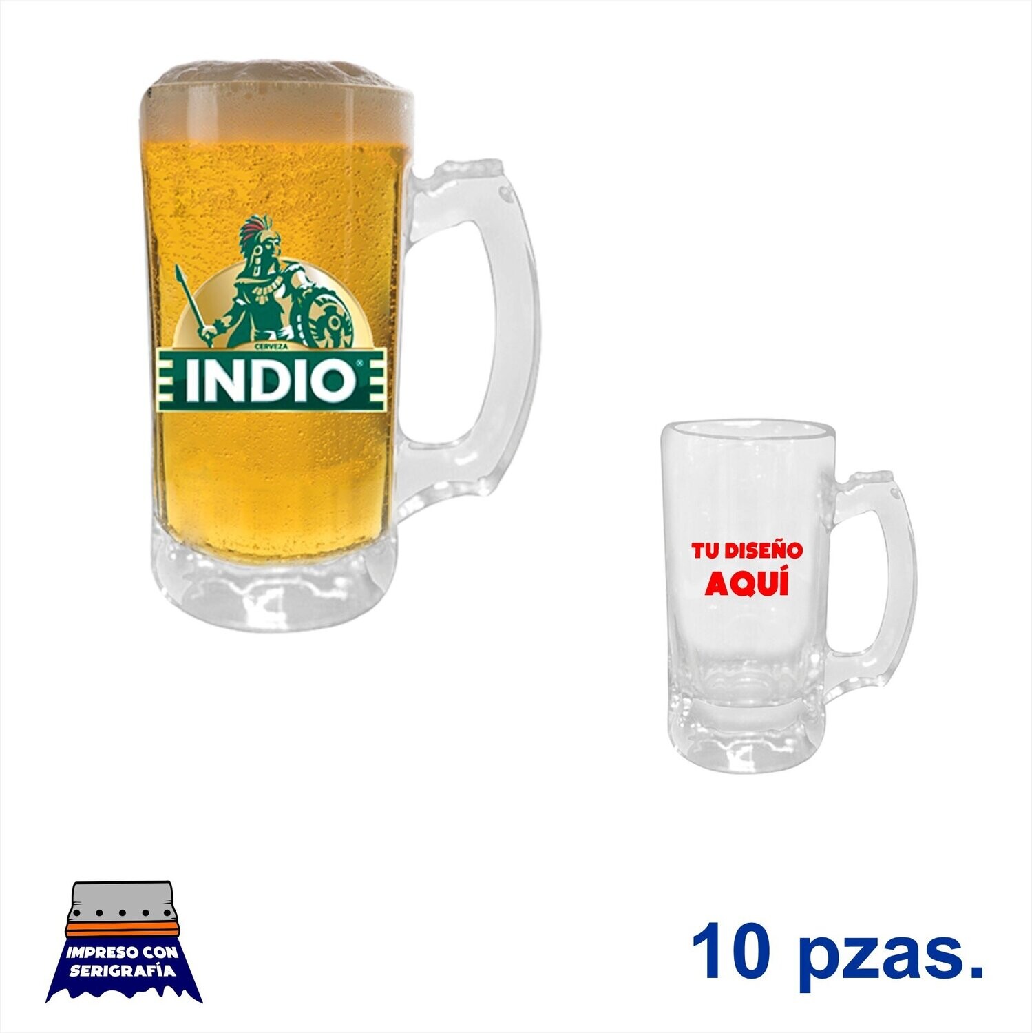 10 Tarros cervecero de vidrio sublimable. Cap. 470 ml. (16 OZ). Impresos  con tu diseño A TODO COLOR
