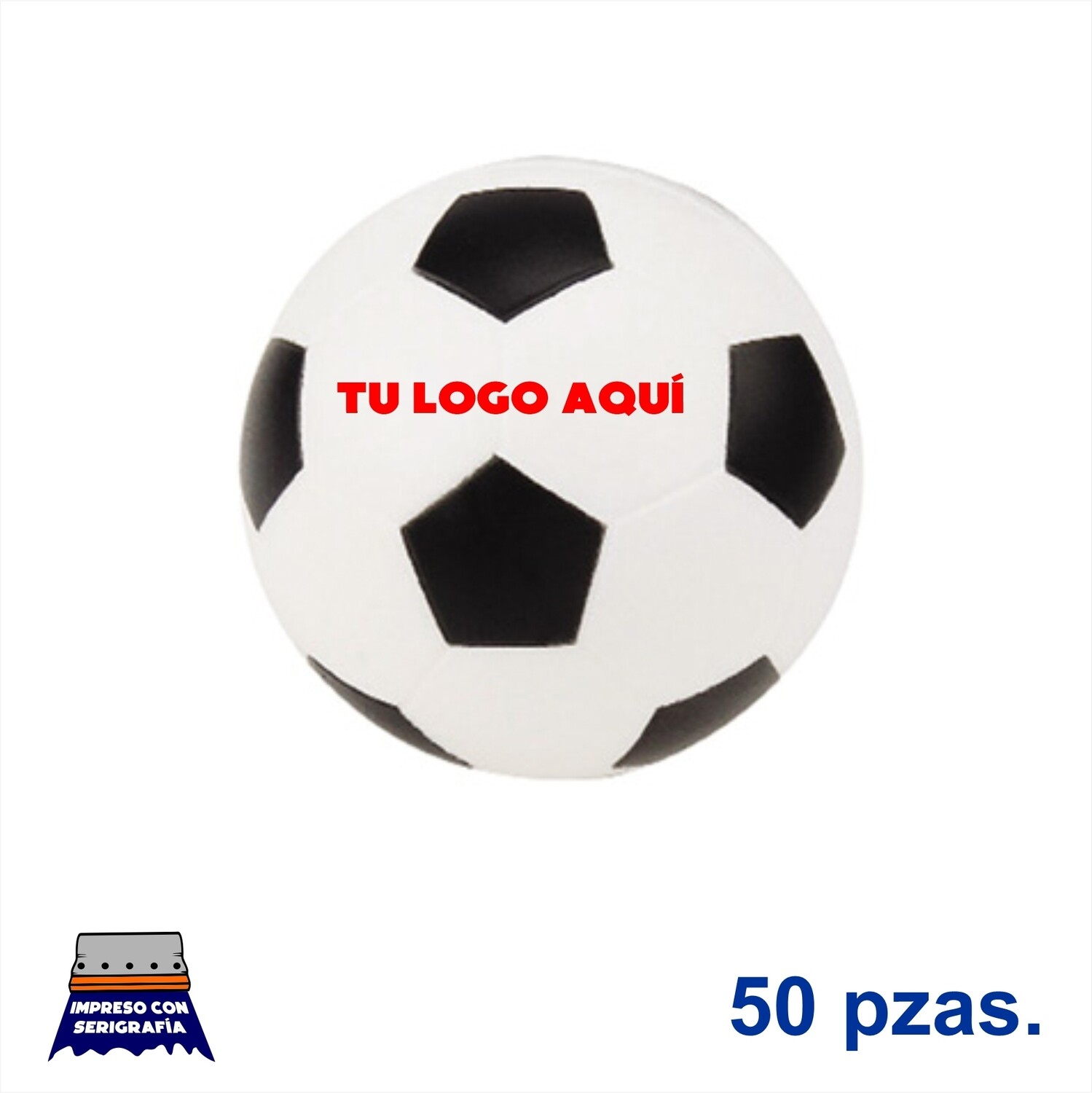 50 Pelotas antiestrés en forma de balón de fútbol soccer. Impresos con tu  logo.