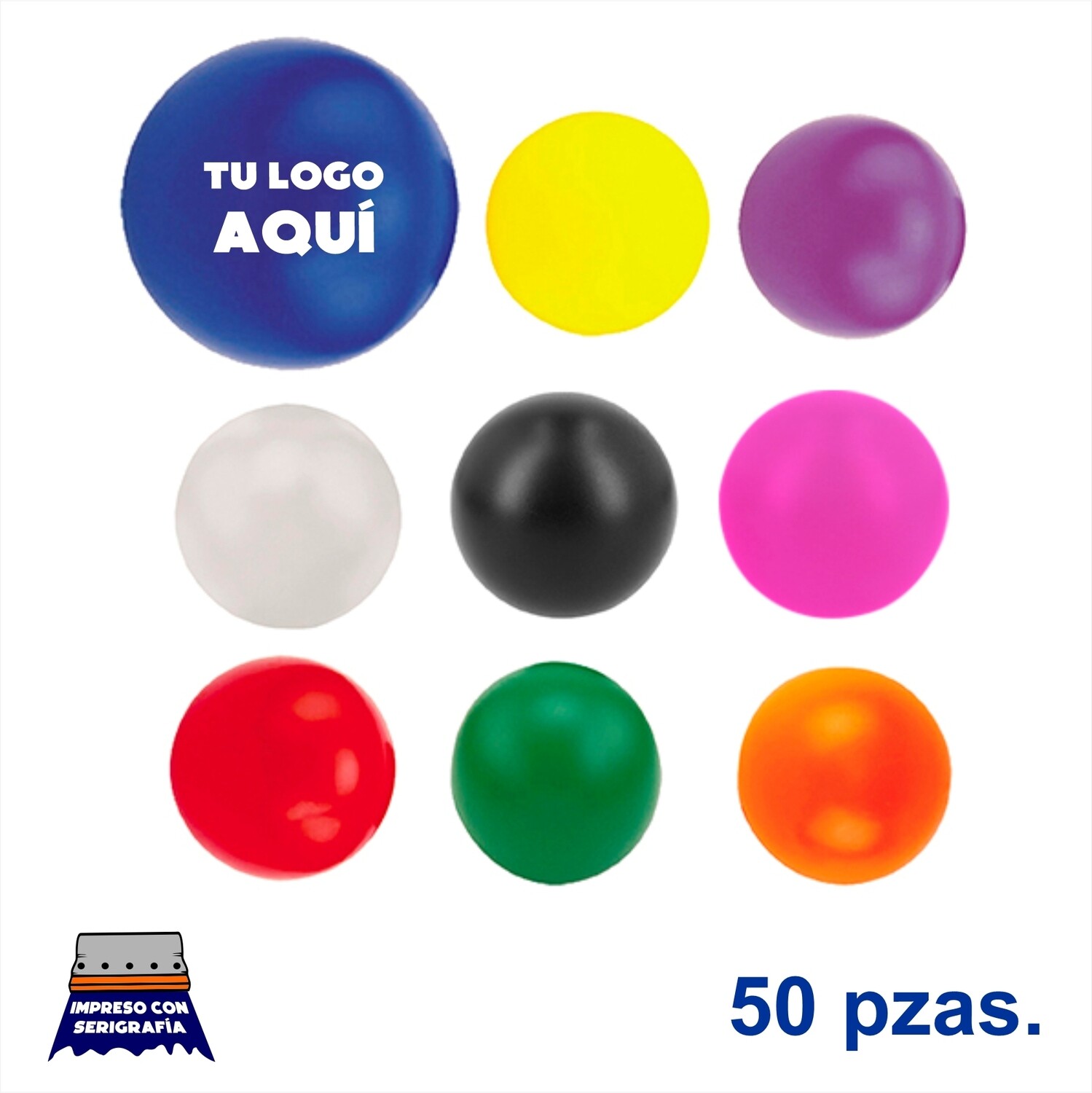 50 Pelotas antiestrés. Impresos con tu logo.