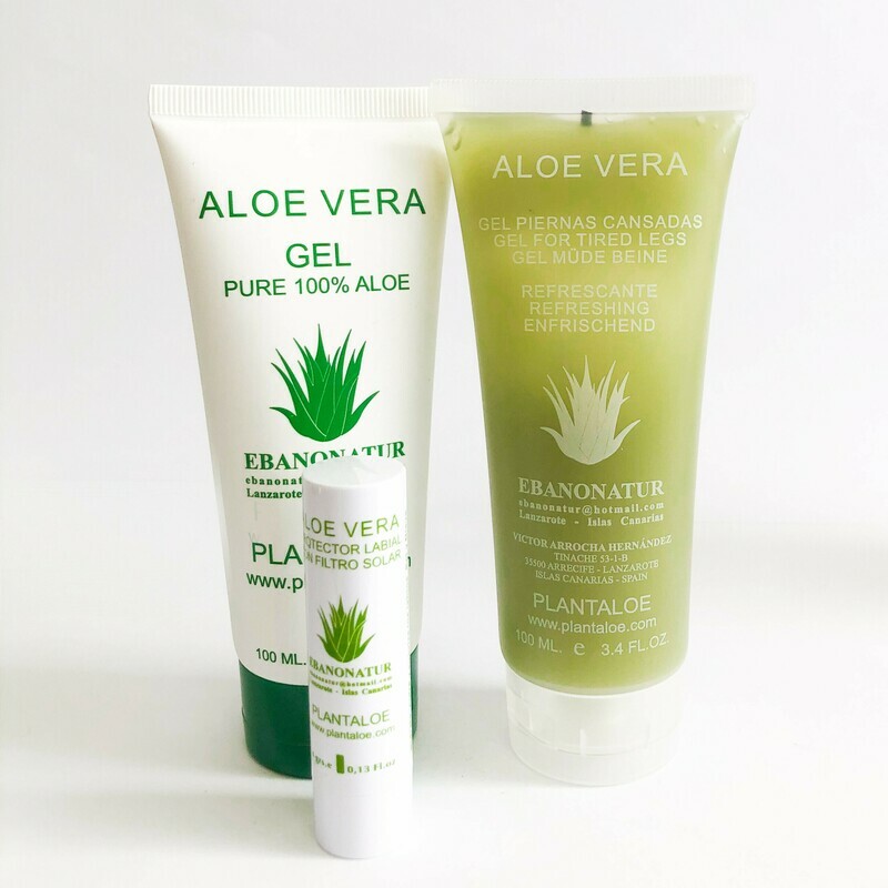 Ebanonatur Pack de viaje 4  Aloe Vera (Aloe + piernas cansadas + Labial)