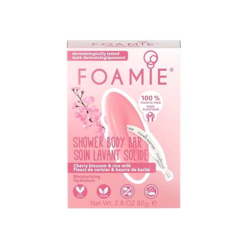 LIMPIADOR CORPORAL SÓLIDO DE FLOR DE CEREZO Y LECHE DE ARROZ "CHERRY KISS" FOAMIE (80G)