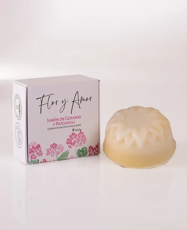 JABON DE GERANIO Y PATCHOULI. FLOR Y AMOR (100G)