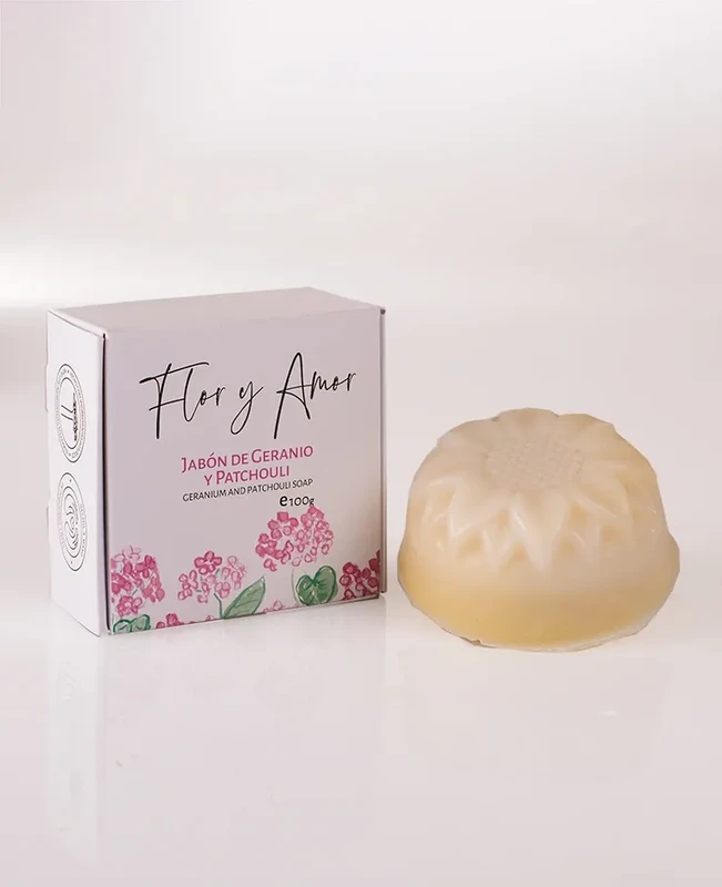 JABON DE GERANIO Y PATCHOULI. FLOR Y AMOR (100G)