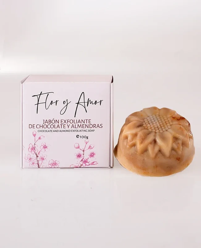 JABON EXFOLIANTE DE CHOCOLATE Y ALMENDRAS (100G) FLOR Y AMOR