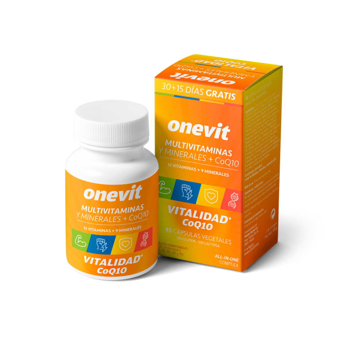 Onevit Vitalidad Multivitaminas y minerales + Coenzima Q10 13 vitaminas + 9 minerales + CoQ10