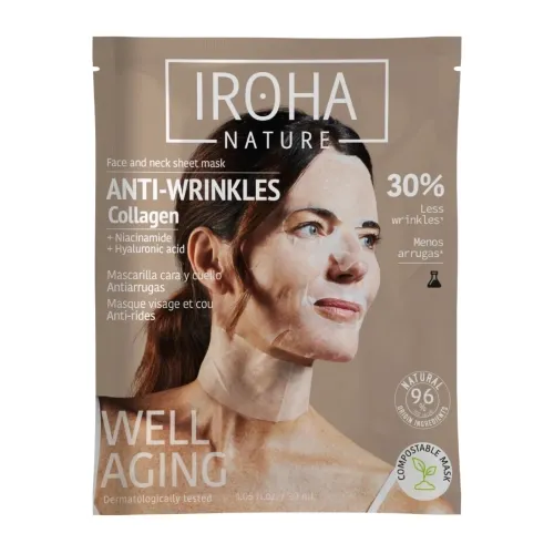 Iroha Nature Mascarilla Antiarrugas y Antiedad para Cara y Cuello - Colágeno + Ácido Hialurónico Iroha Nature Mascarilla Antiarrugas y Antiedad para Cara y Cuello - Colágeno + Ácido Hialurónico