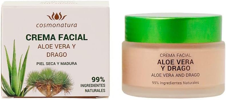 Crema Facial Aloe Vera y Drago - 99% Ingredientes Naturales - Hidratación y Regeneración Celular - Piel Seca y Madura - 50ml - Cosmonatura