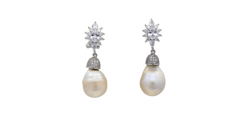 Pendientes perla irregular con circonitas blancas