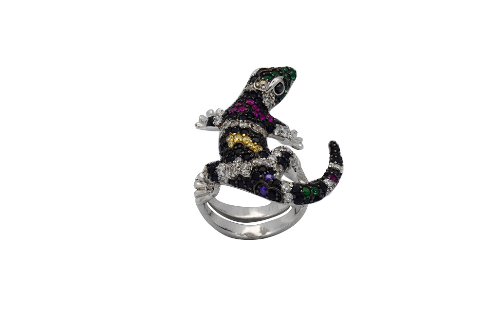 Anillo salamandra negra y color