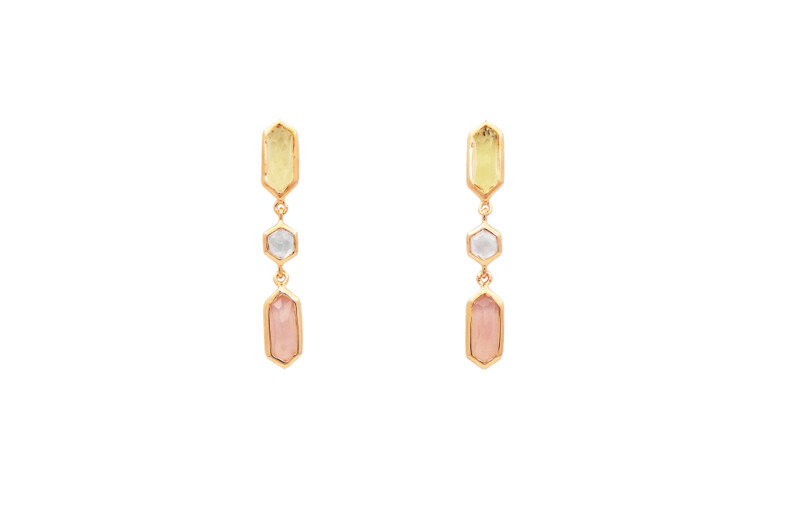Pendientes oro rosa y cuarzo color