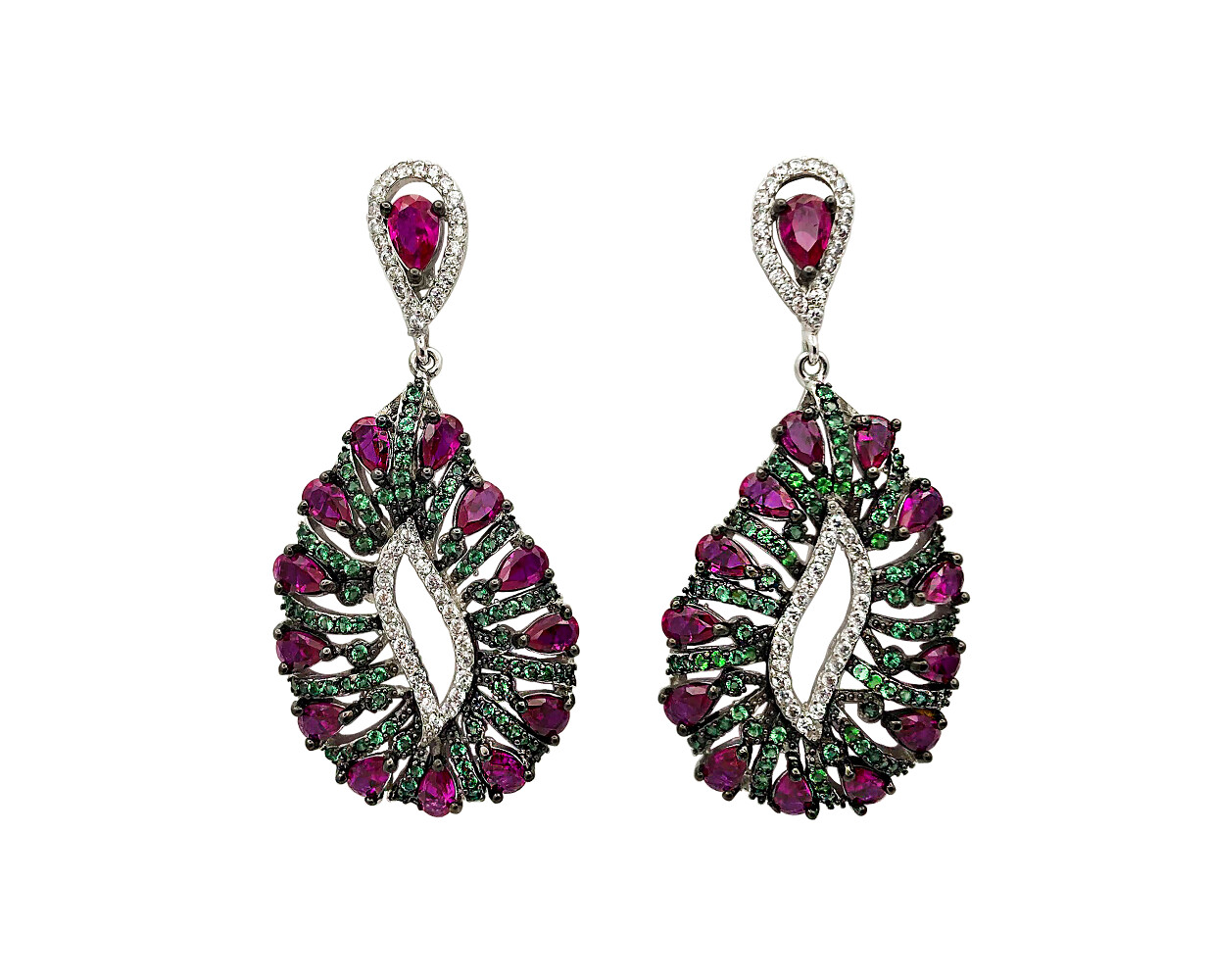 Pendientes largos verdes y rojos