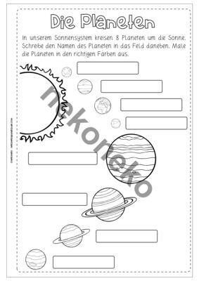 Planeten beschriften | differenziertes Arbeitsblatt