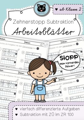 Arbeitsblätter Zehnerstopp | Subtraktion im ZR 100