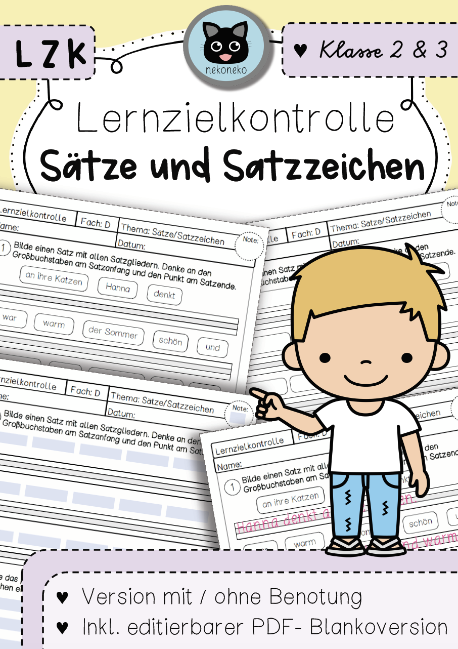 Lernzielkontrolle | Sätze & Satzzeichen | + editierbarer Version