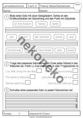 Lernzielkontrolle | Sätze &amp; Satzzeichen | + editierbarer Version