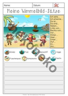 Wimmelbild als Schreibanlass | Piraten | 3-fach differenziert