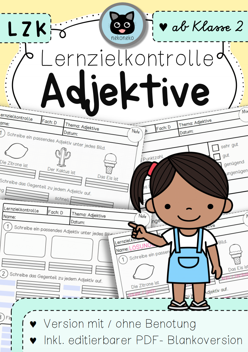 Lernzielkontrolle | ADJEKTIVE | + editierbare Version