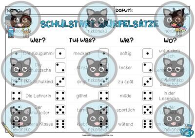 Lustige Würfelsätze SCHULSTART | Schreib- und Lesespaß!