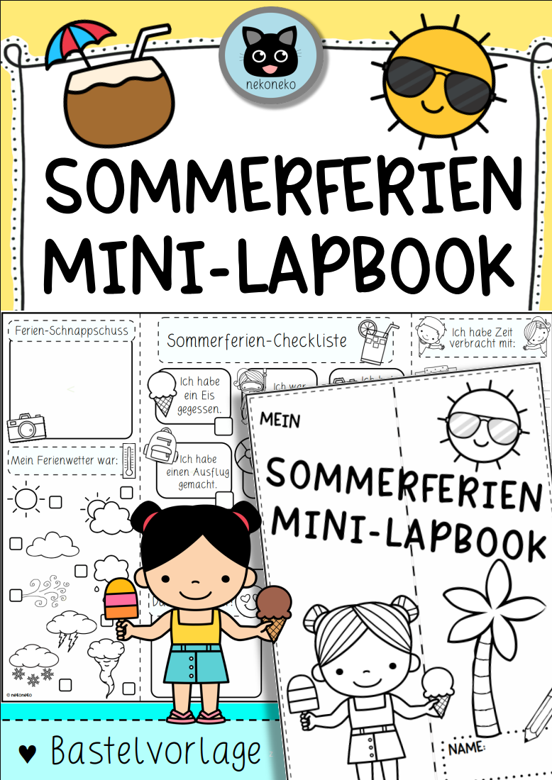 Meine Sommerferien | Mini-Lapbook | Bastelvorlage