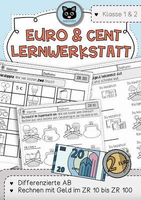 Lernwerkstatt Geld | Arbeitsblätter Euro &amp; Cent | Klasse 1 &amp; 2