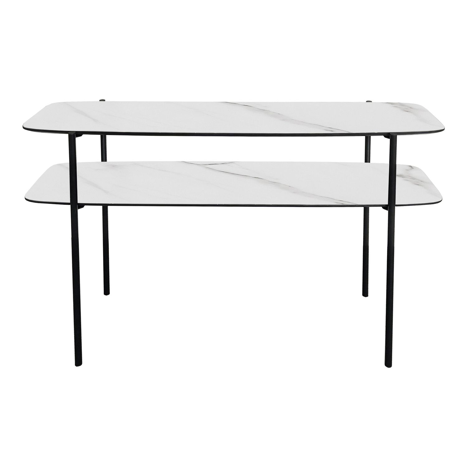 Agnesa 2-Tier Console Table – Light Marble Effect & Matt Black