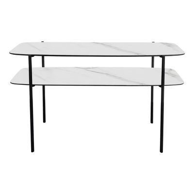 Agnesa 2-Tier Console Table – Light Marble Effect & Matt Black