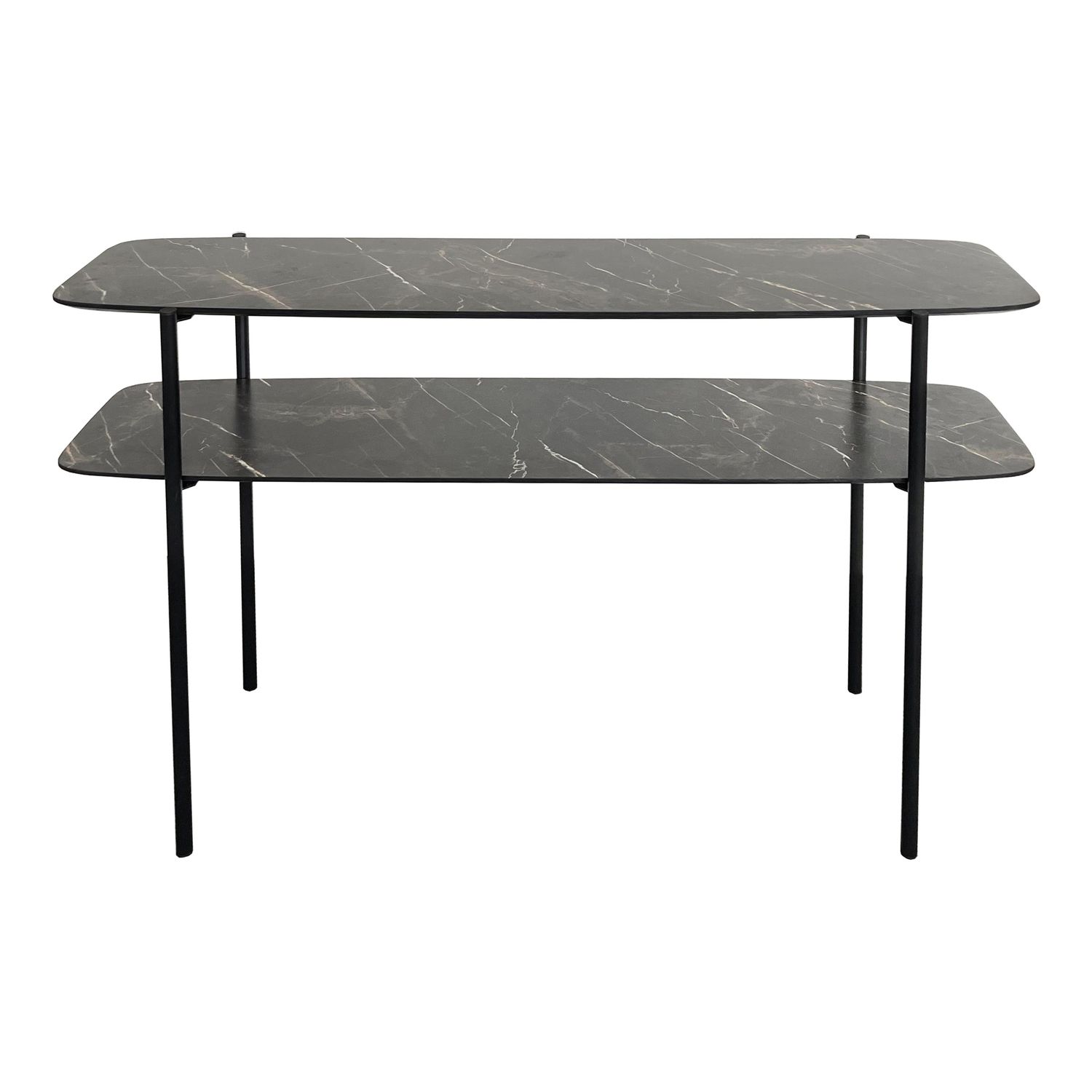 ​Agnesa 2-Tier Console Table – Dark Marble Effect & Matt Black