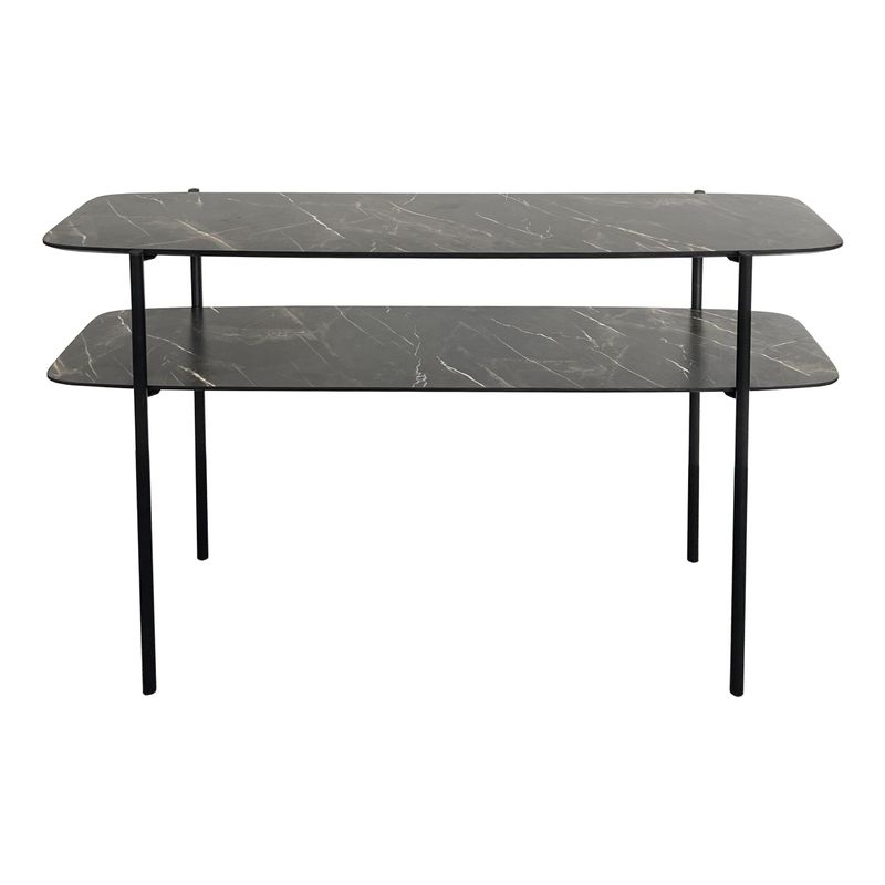 ​Agnesa 2-Tier Console Table – Dark Marble Effect & Matt Black