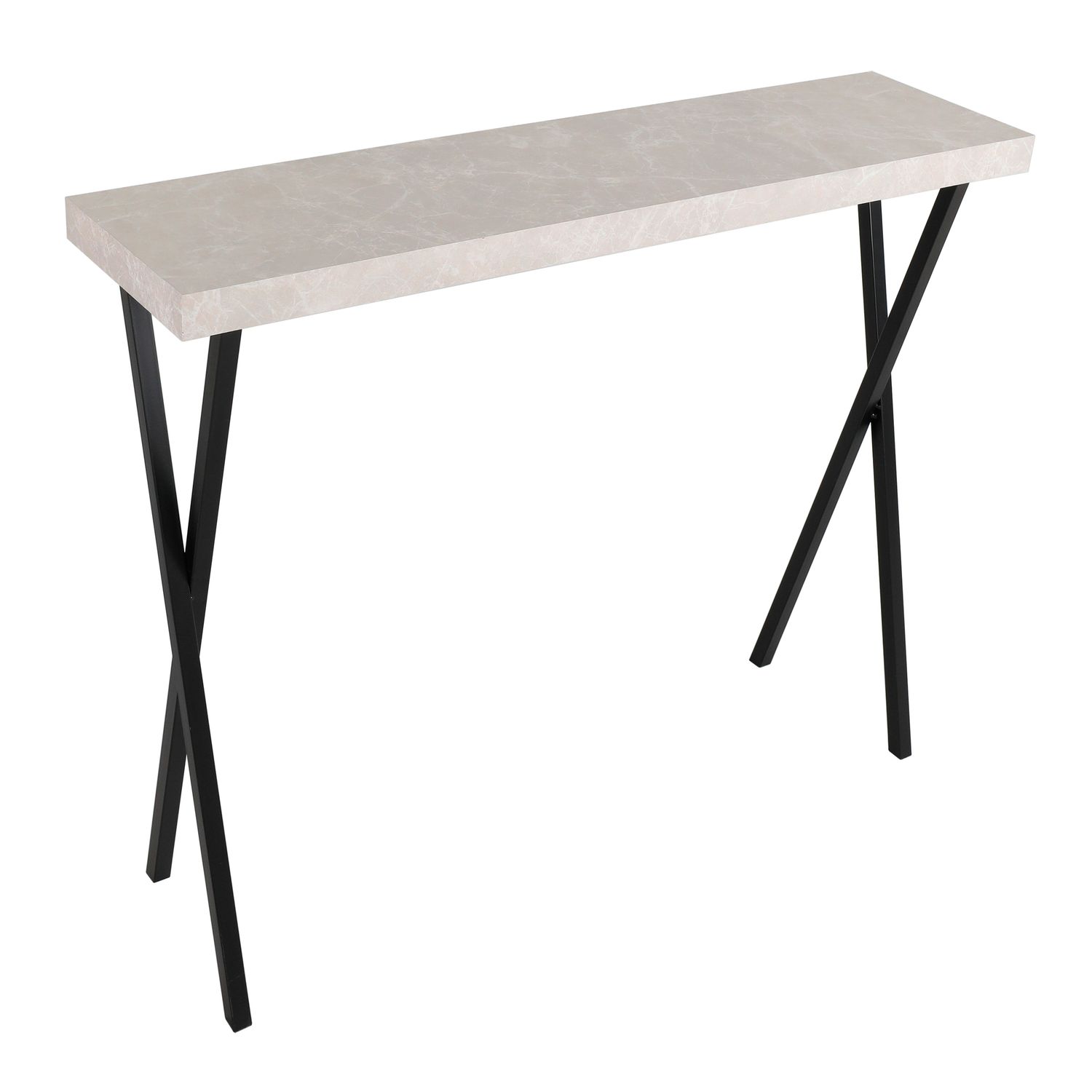 ​Data Console Table – Light Grey Marble Effect & Matt Black | Slimline Contemporary Storage