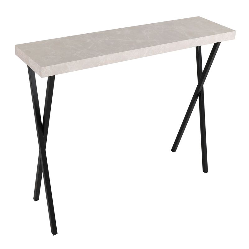 ​Data Console Table – Light Grey Marble Effect & Matt Black | Slimline Contemporary Storage