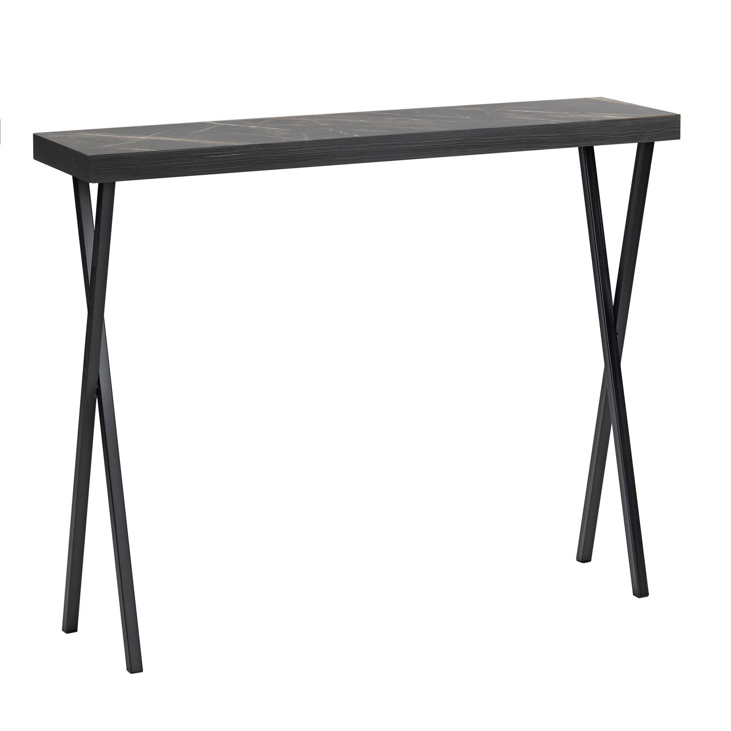 ​Data Console Table – Dark Marble Effect & Matt Black | Slimline Luxury for Compact Spaces
