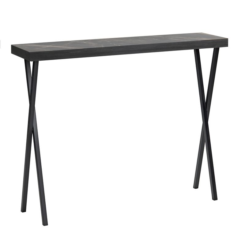 ​Data Console Table – Dark Marble Effect & Matt Black | Slimline Luxury for Compact Spaces