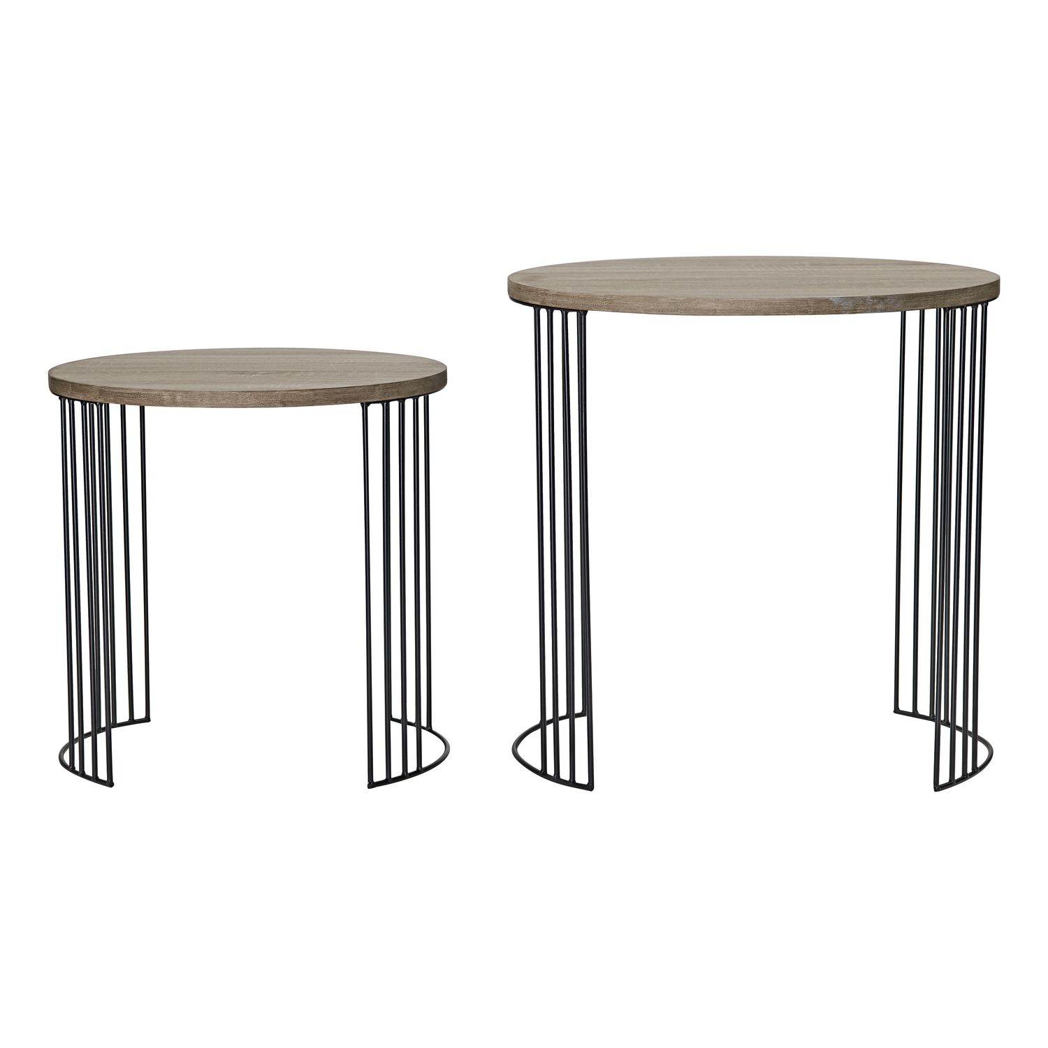 ​Drum Nest of 2 Round Tables – Oak Effect & Matt Black | Space-Saving Modern Duo