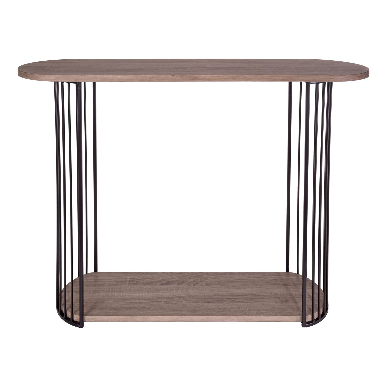 ​Drum Console Table – Oak Effect Veneer & Matt Black | Contemporary Slimline Storage