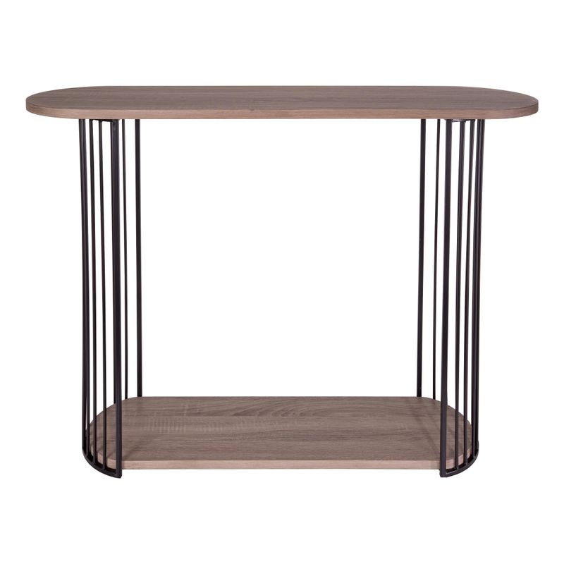 ​Drum Console Table – Oak Effect Veneer & Matt Black | Contemporary Slimline Storage