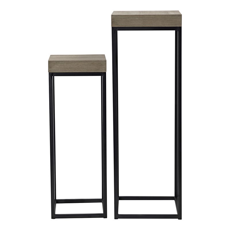 ​Fabio Nest of 2 Plant Stands – Oak Effect & Matt Black | Space-Saving Greenery Display