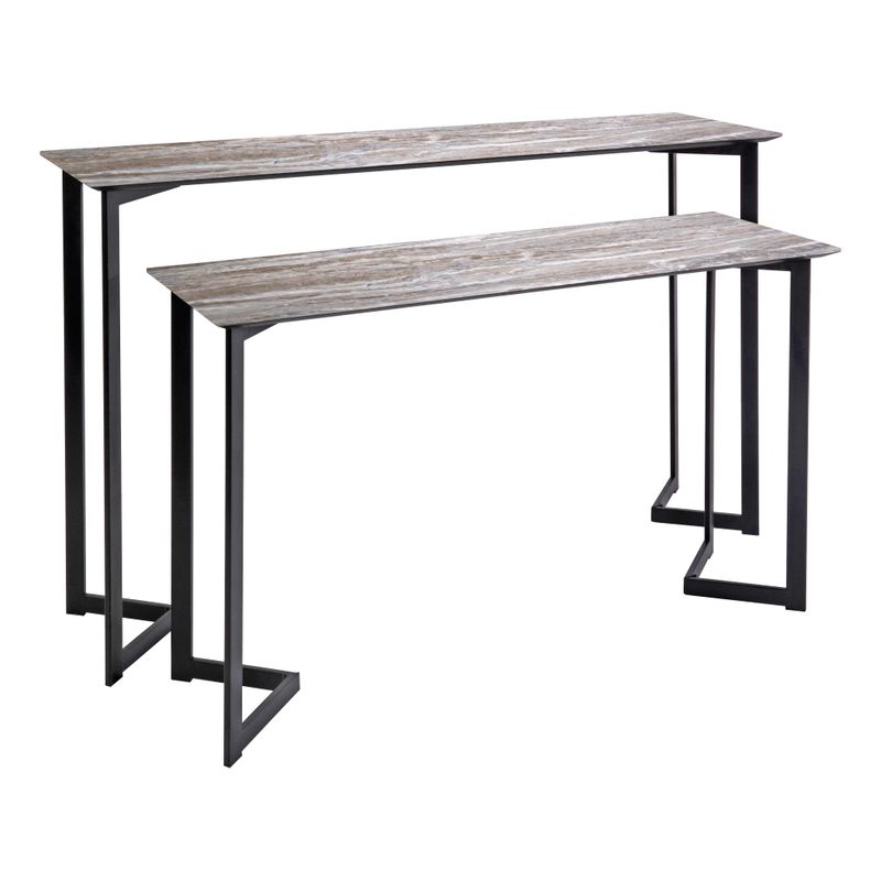 ​Lulani Nested Console Tables – Brown Stone Veneer & Matt Black | Modular Space-Saving Duo