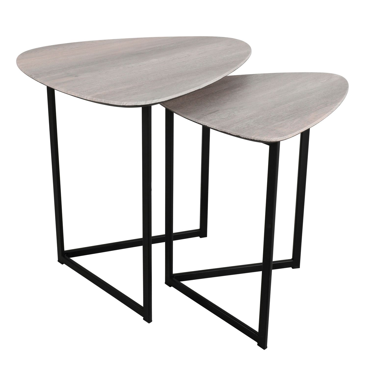 ​Mibello Nested Side Tables – Light Oak Effect & Matt Black | Space-Saving Scandinavian Duo