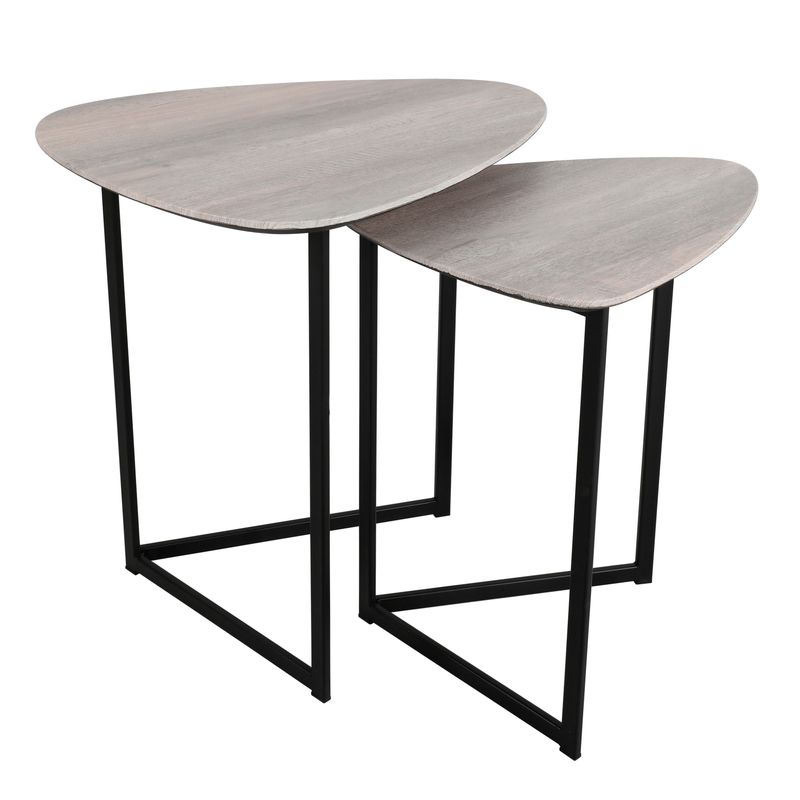 ​Mibello Nested Side Tables – Light Oak Effect & Matt Black | Space-Saving Scandinavian Duo