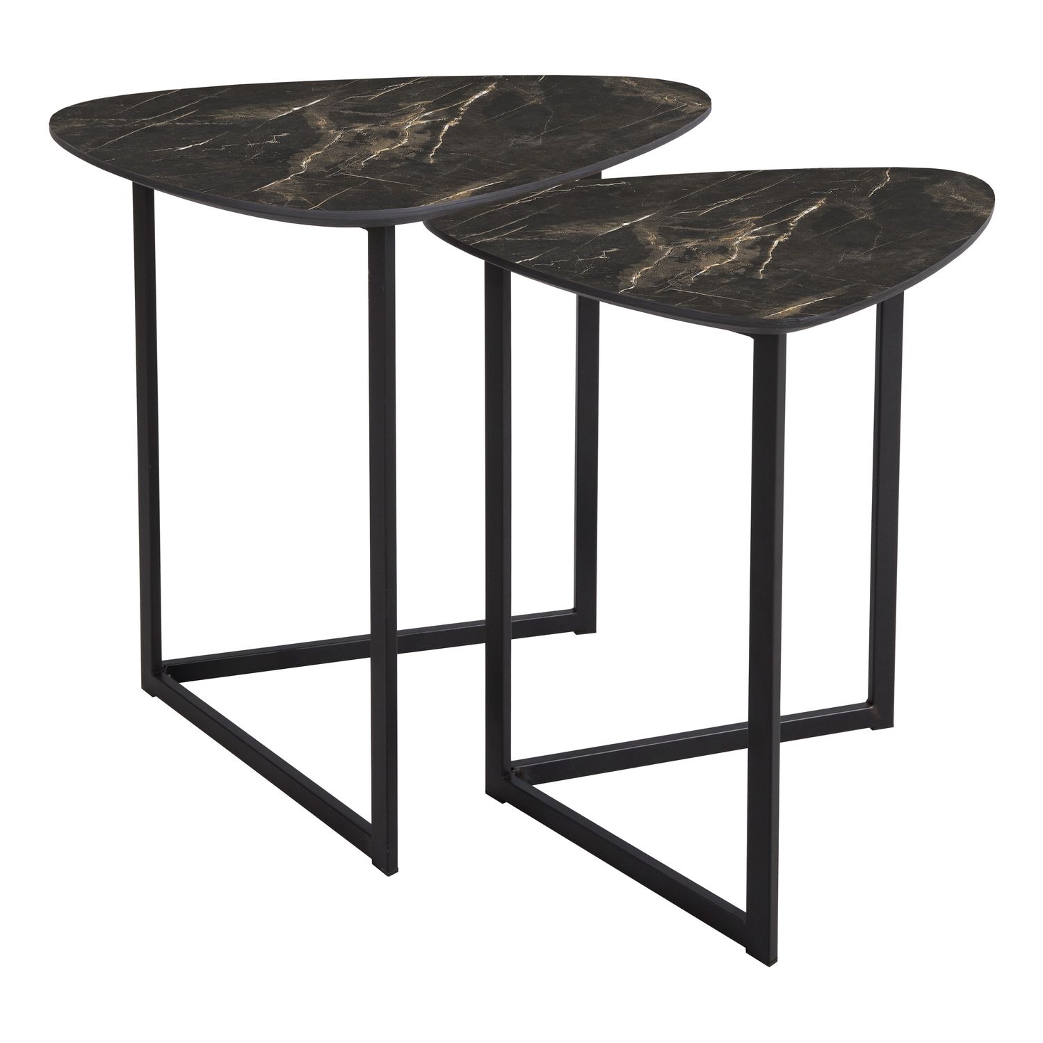 ​Mibello Nested Tables – Dark Marble Effect & Matt Black | Modular Luxury for Modern Spaces