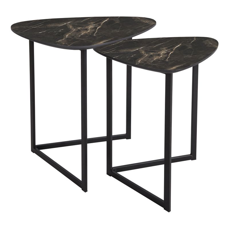 ​Mibello Nested Tables – Dark Marble Effect & Matt Black | Modular Luxury for Modern Spaces