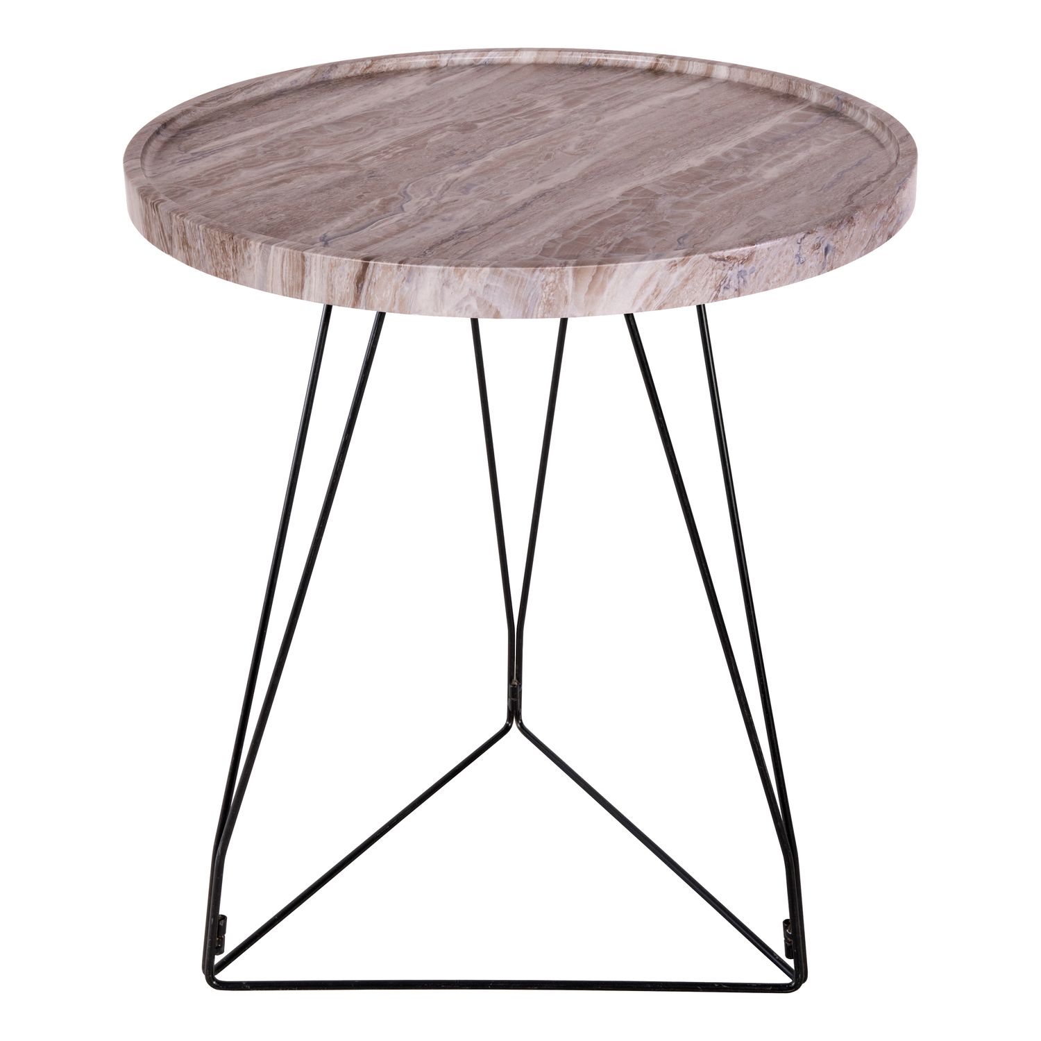 ​Miguel Side Table – Brown Stone Veneer & Matt Black | Versatile Modern Accent Piece