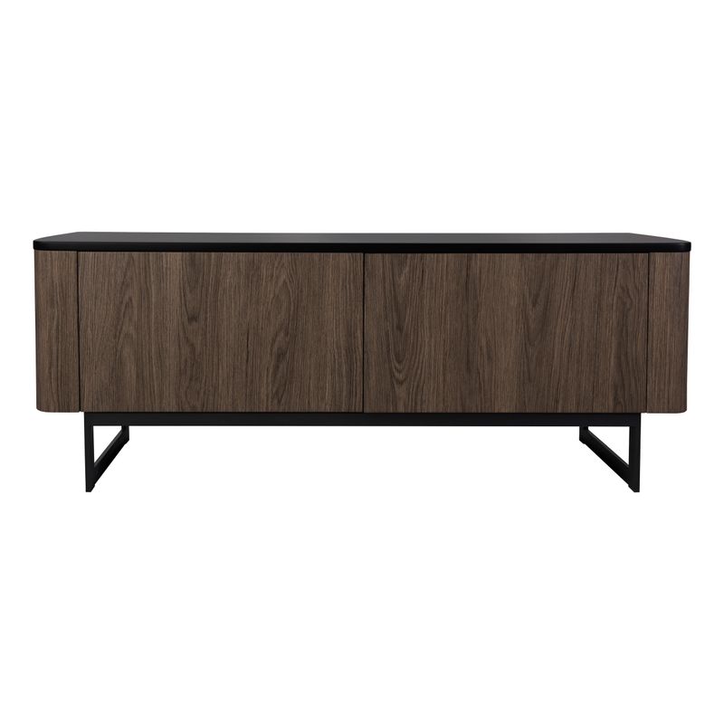 Myron Cabinet – Mocha Veneer & Matt Black | Modern Push-to-Open Storage
